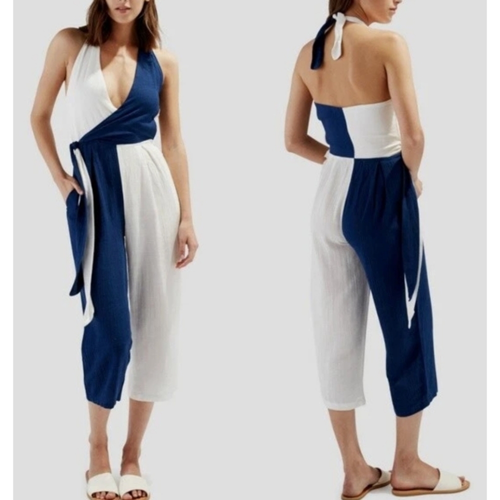 Solid & Strpied Camillie Halter Cropped Jumpsuit